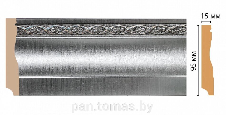 Плинтус напольный из полистирола уплотненного Декомастер Серебристый металлик 153-55 (95*15*2400мм) от компании Торговые линии - фото 1