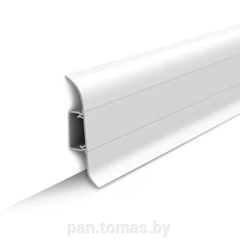 Плинтус напольный пластиковый (ПВХ) Ideal Классик Белый 001 55мм с центральной планкой от компании Торговые линии - фото 1