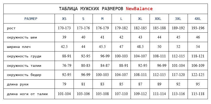 New Balance размерная таблица