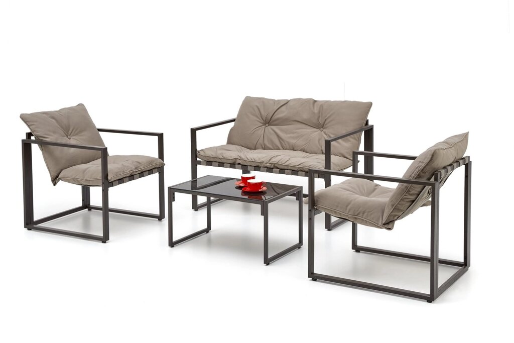 Комплект Halmar SHARK диван + 2 кресла + стол (черный/капучино) от компании Интернет-магазин MebelArt - фото 1