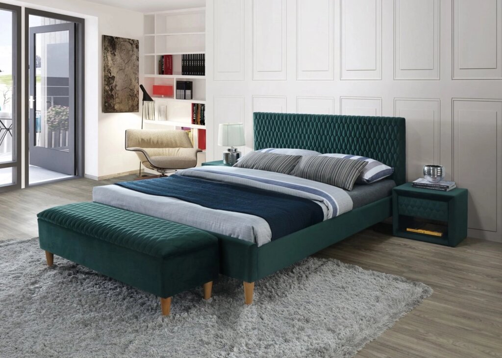 Кровать Signal AZURRO Velvet 160 (зеленый/дуб) от компании Интернет-магазин MebelArt - фото 1