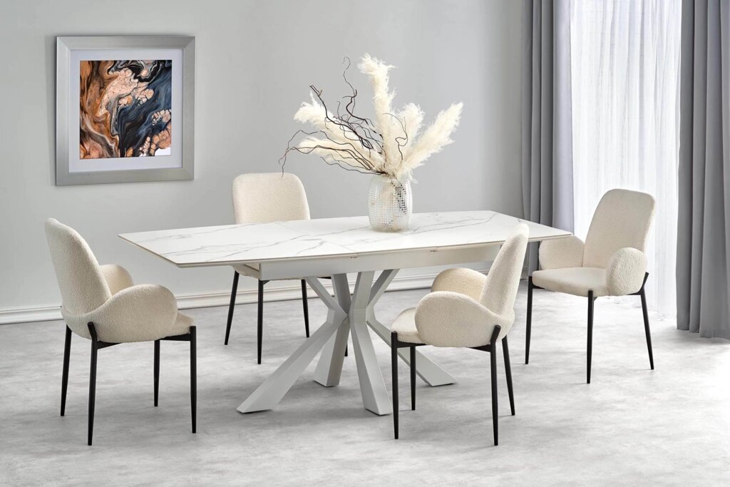 Стол обеденный Halmar VIVALDI 160 раскладной (белый мрамор/белый) от компании Интернет-магазин MebelArt - фото 1