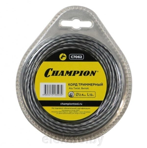 CHAMPION C7062 корд для триммера, 2,4 мм*12м (витой) Alu Twist от компании ООО "ТК Эльдорадо" - фото 1