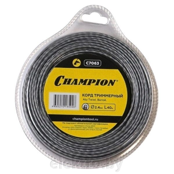 CHAMPION C7063 корд для триммера, 2,4 мм*40м (витой) Alu Twist от компании ООО "ТК Эльдорадо" - фото 1