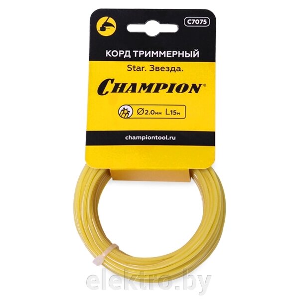 CHAMPION C7075 корд для триммера, 2,0 мм*15 м (звезда), Star, в мотке от компании ООО "ТК Эльдорадо" - фото 1