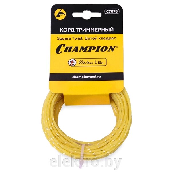 CHAMPION C7078 корд для триммера, 2,0 мм*15 м (витой квадрат) Square Twist, в мотке от компании ООО "ТК Эльдорадо" - фото 1