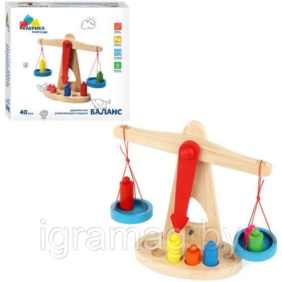 Деревянная игрушка Баланс "Весы с гирьками" от компании Интернет-магазин игрушек «ИграМаг» - фото 1