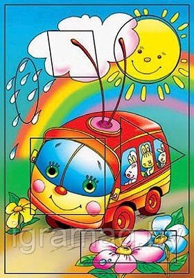 Игра обучающая дидактический пазл  для малышей – Троллейбус, с рамкой, 6 элементов от компании Интернет-магазин игрушек «ИграМаг» - фото 1
