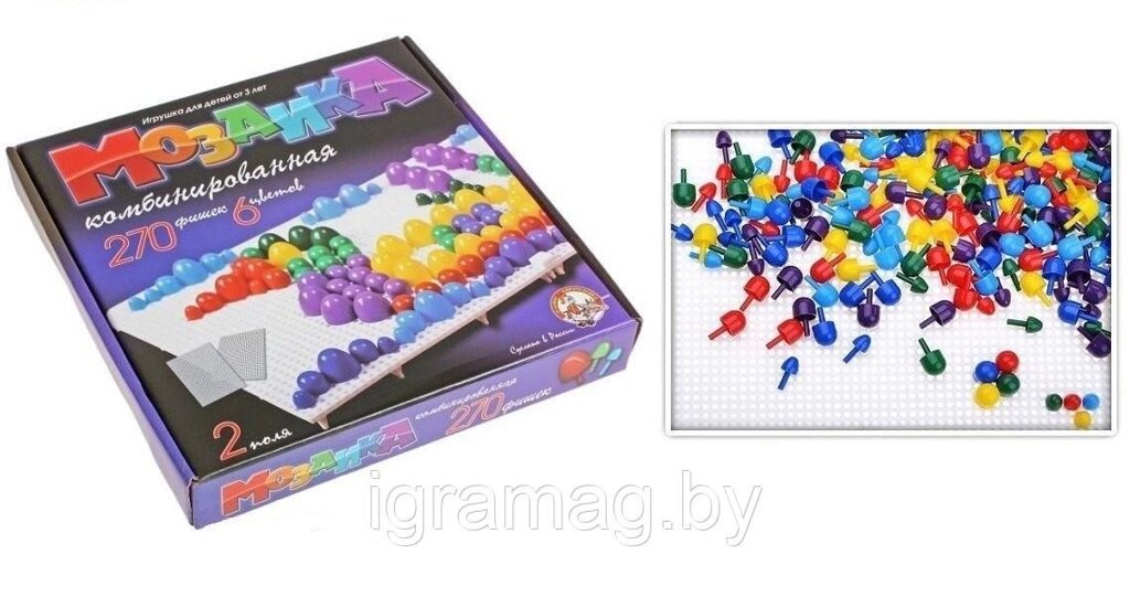 Игра обучающая мозаика фигурная 6 цветов, 270 фишек 10/15/20 мм, 2 поля от компании Интернет-магазин игрушек «ИграМаг» - фото 1