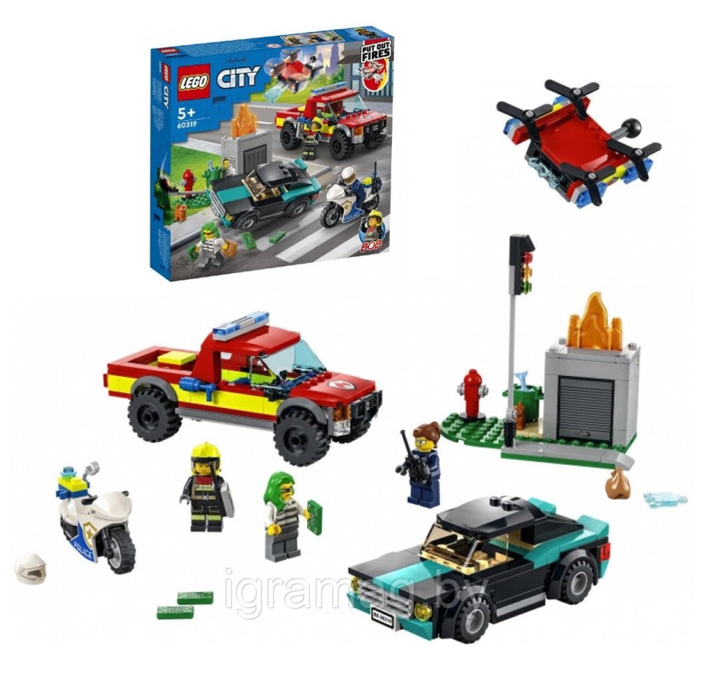 Конструктор Лего Сити Пожарная бригада и полицейская погоня LEGO City от компании Интернет-магазин игрушек «ИграМаг» - фото 1