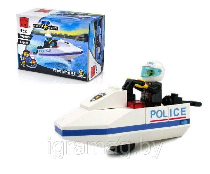 Конструктор Полицейская моторная лодка" 39 деталей. Brick от компании Интернет-магазин игрушек «ИграМаг» - фото 1