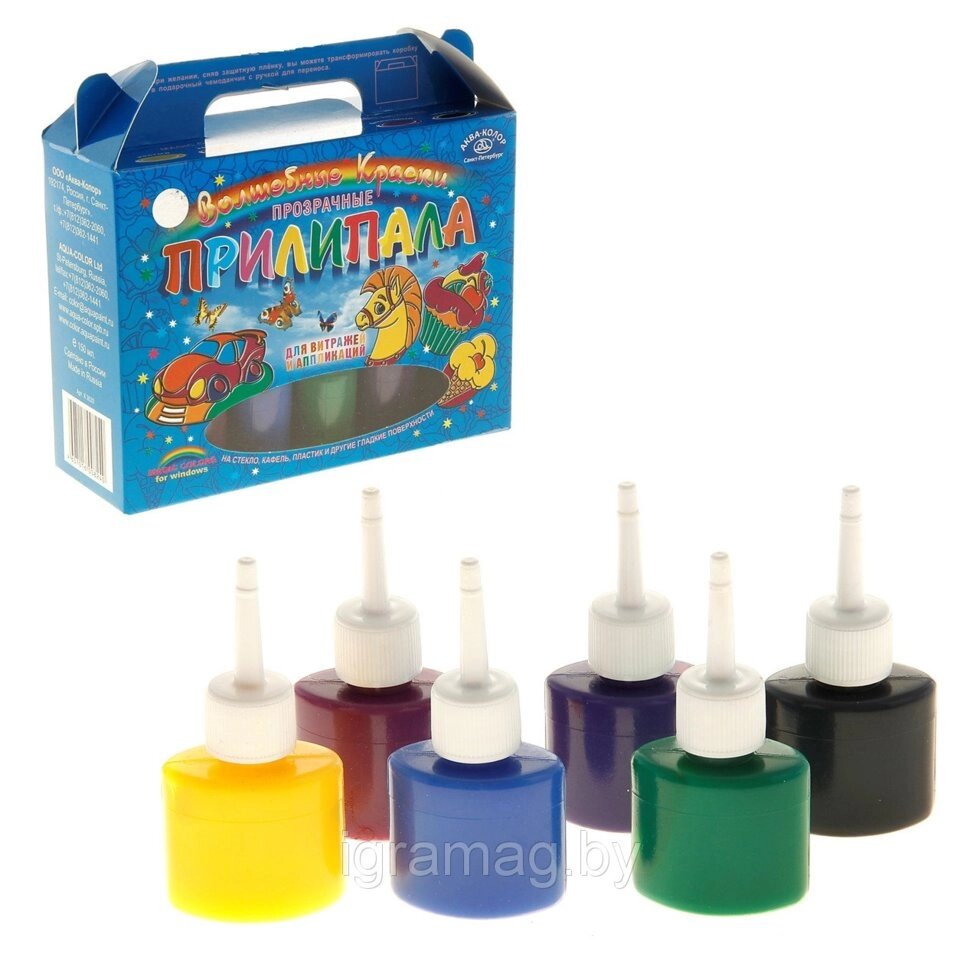 Краска по стеклу витражная Аппликация «Прилипала»,, набор 6 цветов по 25 мл от компании Интернет-магазин игрушек «ИграМаг» - фото 1