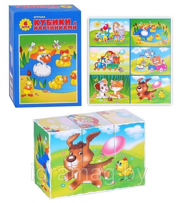 Набор кубиков пластик - с картинками Солнышко-1, 6 шт. от компании Интернет-магазин игрушек «ИграМаг» - фото 1