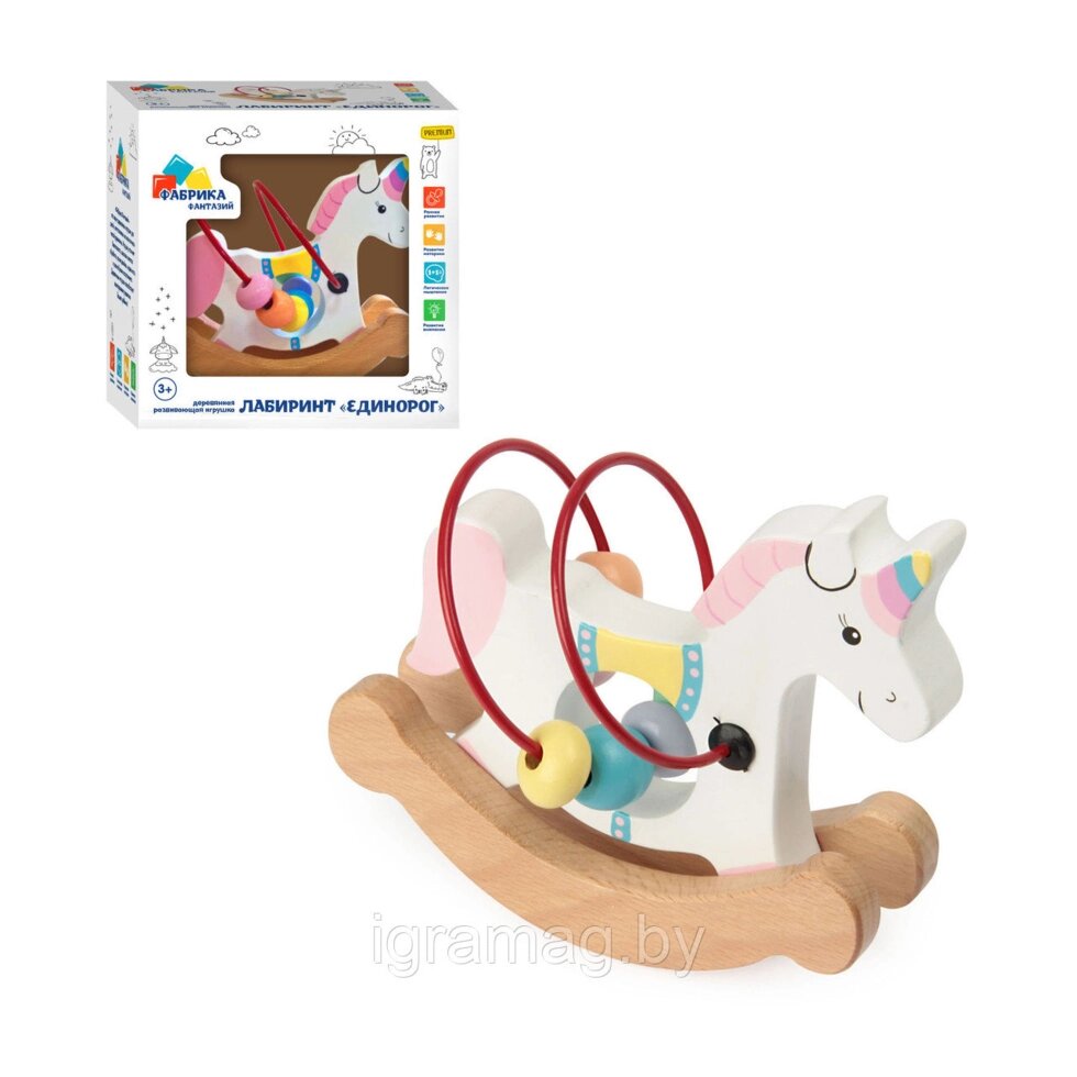 Обучающая деревянная игрушка лабиринт-качалка Единорог от компании Интернет-магазин игрушек «ИграМаг» - фото 1