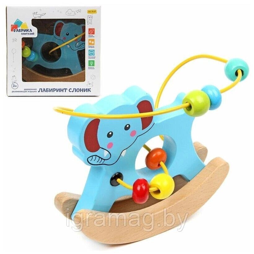 Обучающая деревянная игрушка лабиринт-качалка Слоник от компании Интернет-магазин игрушек «ИграМаг» - фото 1