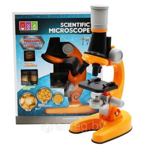 Микроскоп детский с аксессуарами 100/400/1200 с подсветкой оранжевый