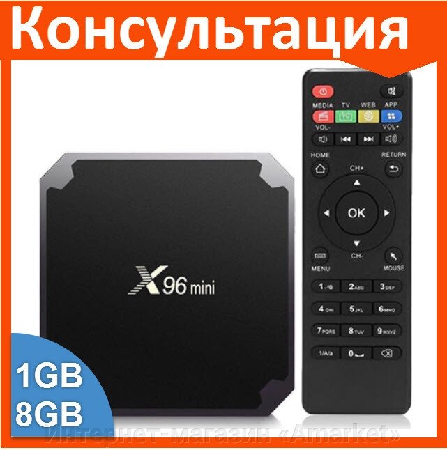 Смарт ТВ приставка X96 Mini S905W 1G + 8G андроид TV Box от компании Интернет-магазин «Amarket» - фото 1