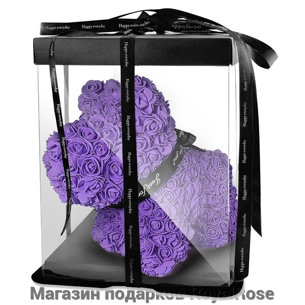 Фиолетовая собачка из роз 35 см от компании Магазин подарков RoyalRose - фото 1