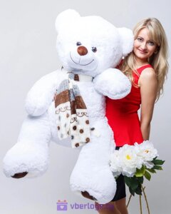 Плюшевый медведь Оскар 140 см Белый с шарфиком
