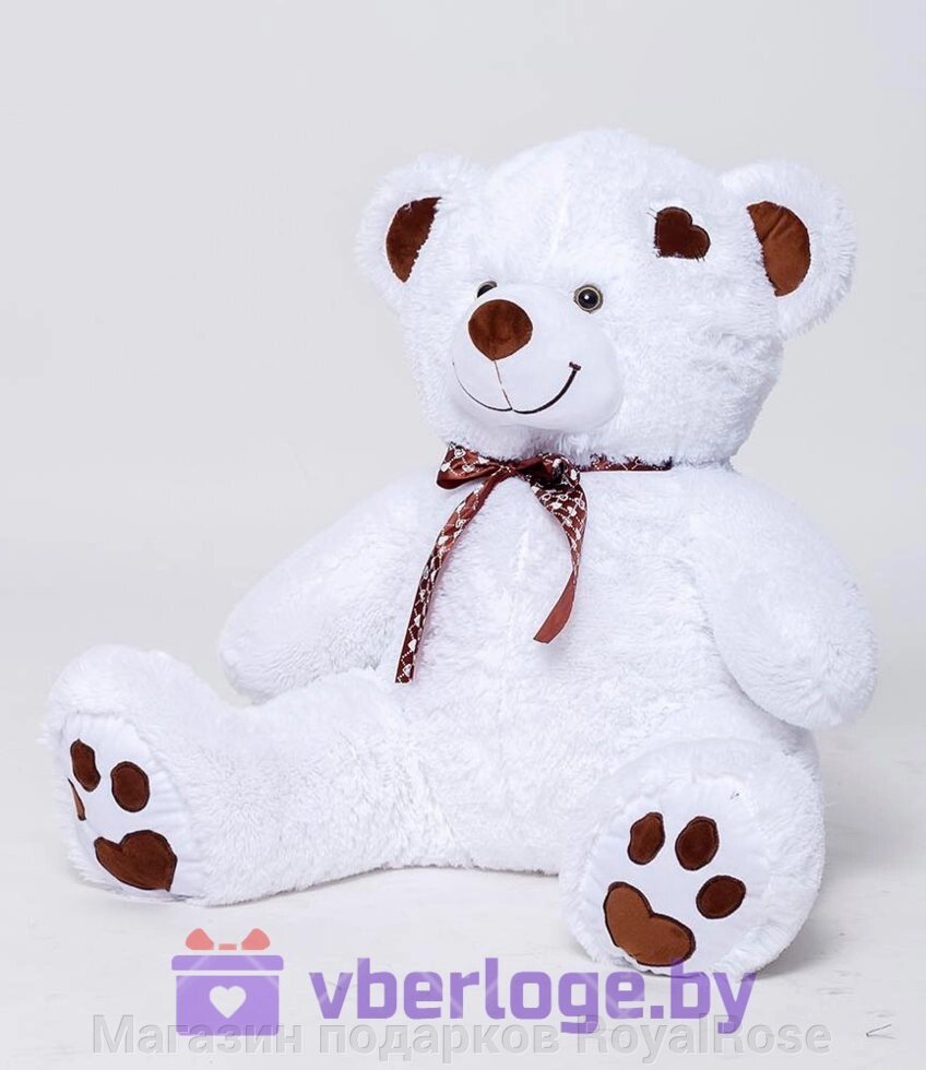 Плюшевый медведь Тонни 110 см Белоснежный с сердечком на голове - описание