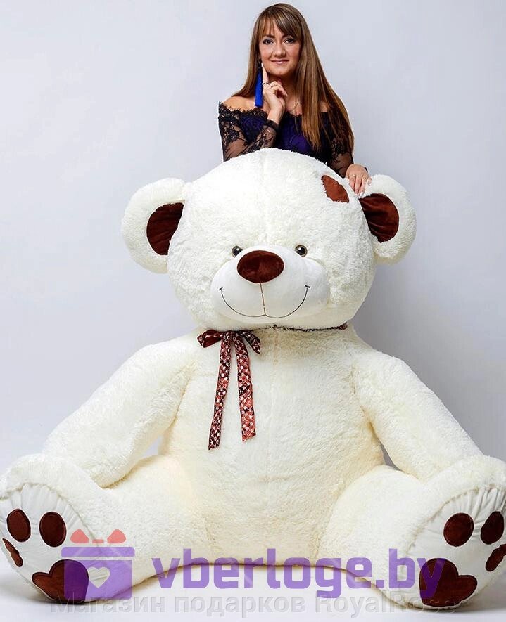Плюшевый медведь Тонни 240 см Нежно-кремовый с сердечком на голове - Магазин подарков RoyalRose
