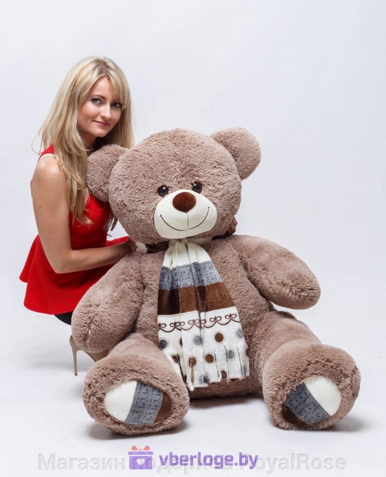 Плюшевый медведь Оскар 140 см Бурый с шарфиком от компании Магазин подарков RoyalRose - фото 1