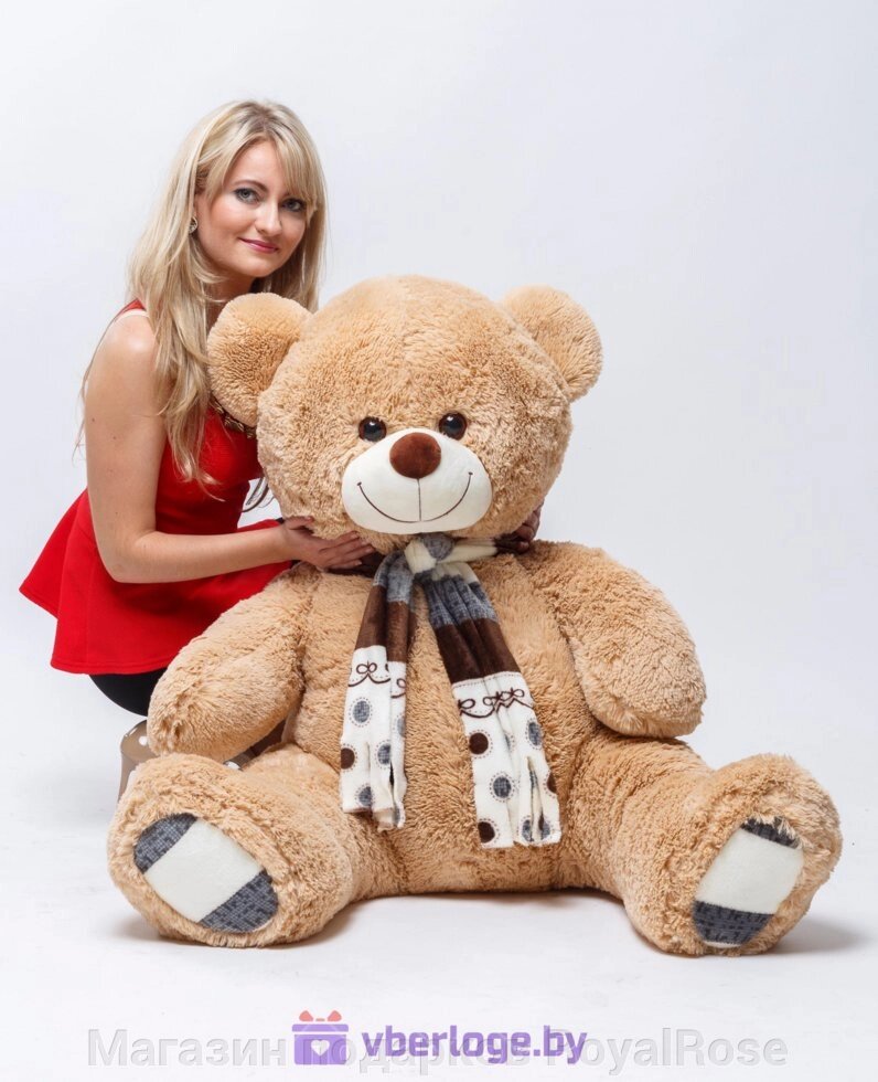 Плюшевый медведь Оскар 140 см Золотой с шарфиком от компании Магазин подарков RoyalRose - фото 1