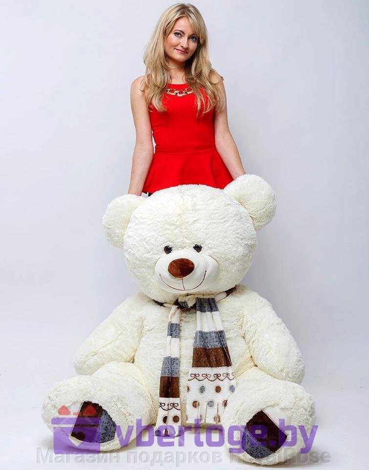 Плюшевый медведь Оскар 175 см Нежно-кремовый с шарфиком от компании Магазин подарков RoyalRose - фото 1