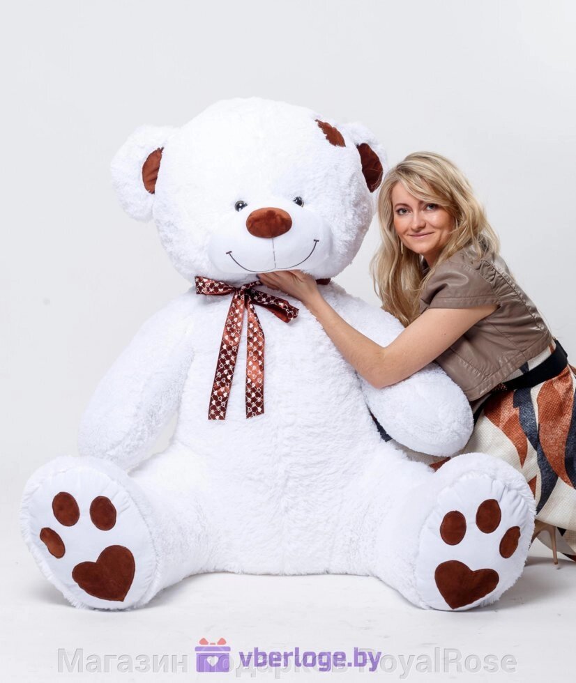 Плюшевый медведь Тонни 190 см Белоснежный с сердечком на голове от компании Магазин подарков RoyalRose - фото 1