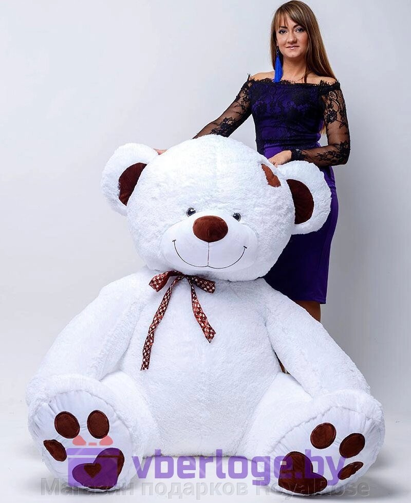 Плюшевый медведь Тонни  240 см Белоснежный с сердечком на голове от компании Магазин подарков RoyalRose - фото 1