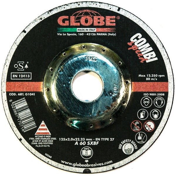Отрезной абразивный круг GLOBE COMBISPEED 125х2,0х22,2 от компании Сварочные материалы по оптовым ценам | СВАРКА-ОПТ.БЕЛ - фото 1