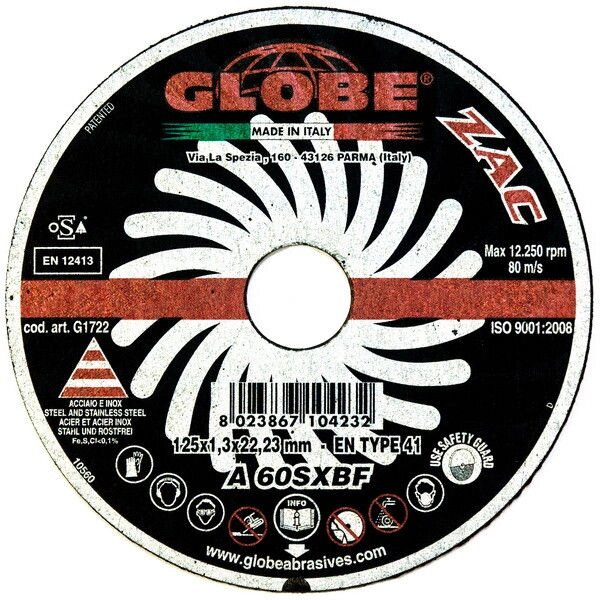 Отрезной абразивный круг GLOBE ZAC 125x1,3x22.2 A60SX от компании Сварочные материалы по оптовым ценам | СВАРКА-ОПТ.БЕЛ - фото 1