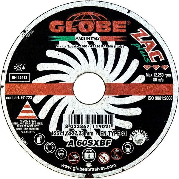 Отрезной абразивный круг GLOBE ZAC 125x3,2x22.2 A30-36R от компании Сварочные материалы по оптовым ценам | СВАРКА-ОПТ.БЕЛ - фото 1