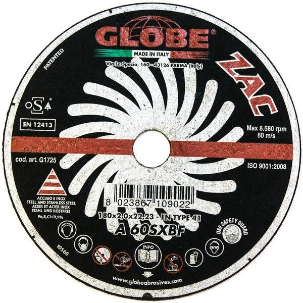 Отрезной абразивный круг GLOBE ZAC 180x2,0x22.2 A60SX от компании Сварочные материалы по оптовым ценам | СВАРКА-ОПТ.БЕЛ - фото 1