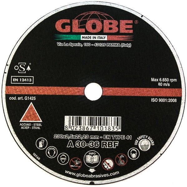 Отрезной абразивный круг GLOBE ZAC 180x3,2x22.2 A30-36R от компании Сварочные материалы по оптовым ценам | СВАРКА-ОПТ.БЕЛ - фото 1