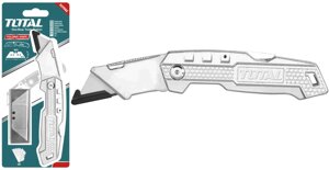 Нож столярный с трапецевидным лезвием (6 шт) 61x19 mm, алюминиевая ручка складной TOTAL