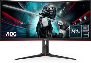 34" Монитор AOC Gaming CU34G2X, 3440x1440, VA, 144Гц, 2хHDMI, 2хDP, изогнутый, черный/красный