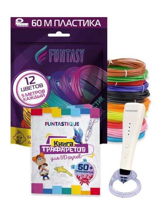 3D ручка Funtasy Piccolo + ABS-пластик 12 цветов + книжка с трафаретами White SET31-FY-PIWH от компании 2255 by - онлайн гипермаркет - фото 1