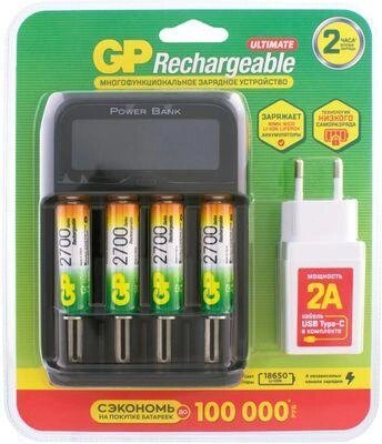 AA Аккумуляторная батарейка + Зарядное устройство GP PowerBank 270AAHCMHSPBA-2CR4,  4 шт. 2700мAч от компании 2255 by - онлайн гипермаркет - фото 1