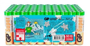 AAA батарейка GP super alkaline 24A50/10SMF-2CRVS60, 60 шт.