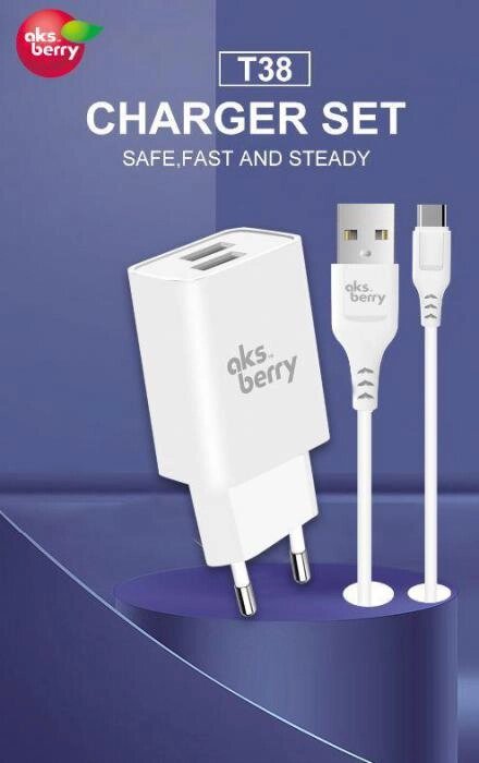 AKSBERRY СЗУ T38 2 USB 2.4A + MicroUSB, белый от компании 2255 by - онлайн гипермаркет - фото 1