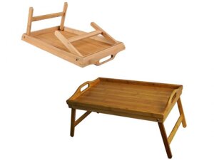 Бамбуковый столик-поднос для завтрака кофе в постель с ручками сервировочный деревянный со складными ножками