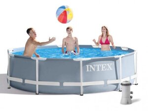 Большой каркасный бассейн сборный круглый дачный уличный для дачи всей семьи с фильтрующим насосом Intex 26702