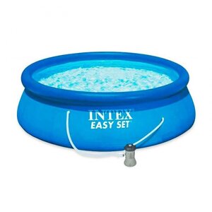 Большой надувной бассейн с фильтр-насосом уличный для всей семьи купания детей и взрослых Intex 28142 396x84