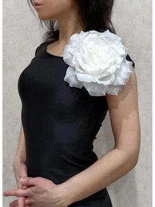 Брошь цветок из ткани большая Брошка женская тканевая крупная белая роза