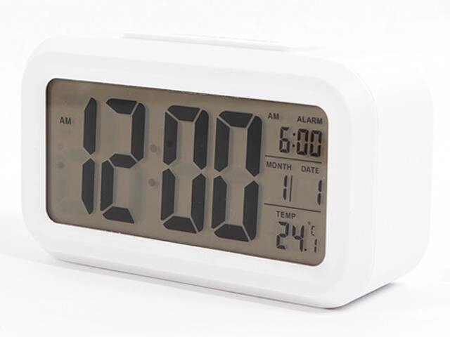 Часы настольные электронные на батарейках с будильником подсветкой температурой белые Сигнал EC-137W от компании 2255 by - онлайн гипермаркет - фото 1
