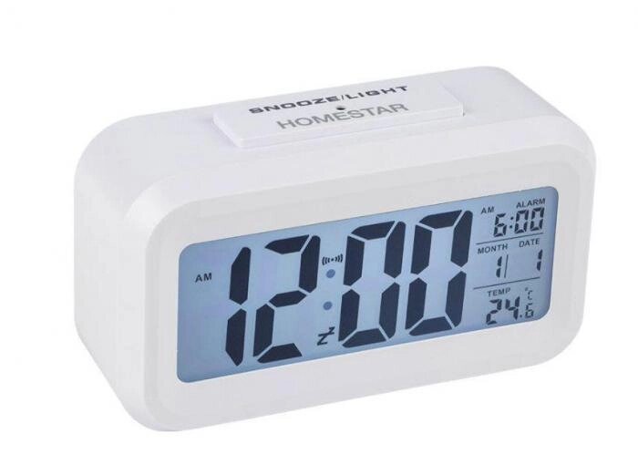 Часы настольные электронные на батарейках с будильником подсветкой температурой белые светящиеся HOMESTAR от компании 2255 by - онлайн гипермаркет - фото 1