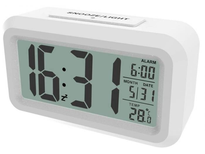 Часы с будильником электронные Ritmix CAT-100 белые настольные с подсветкой, термометр от компании 2255 by - онлайн гипермаркет - фото 1