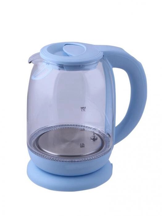 Чайник электрический стеклянный Kitfort KT-640-1 голубой электрочайник прозрачный жаропрочный от компании 2255 by - онлайн гипермаркет - фото 1