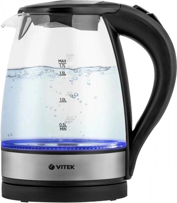 Чайник электрический Vitek VT-7008, 2200Вт, прозрачный и черный от компании 2255 by - онлайн гипермаркет - фото 1